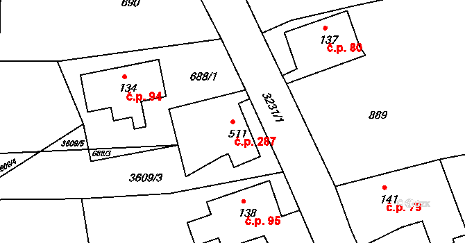 Jílové 287 na parcele st. 511 v KÚ Jílové u Děčína, Katastrální mapa