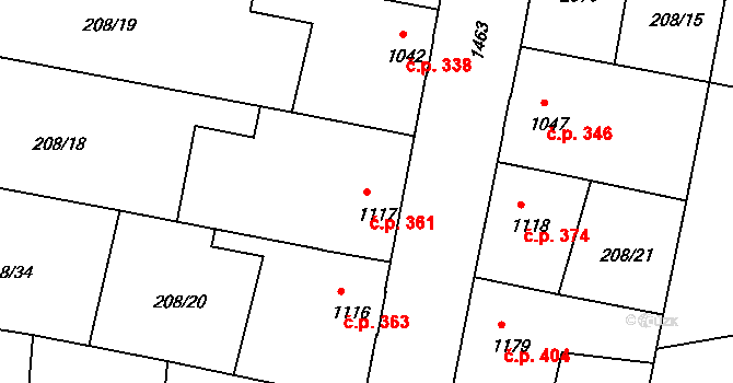 Mladá Boleslav III 361, Mladá Boleslav na parcele st. 1117 v KÚ Mladá Boleslav, Katastrální mapa