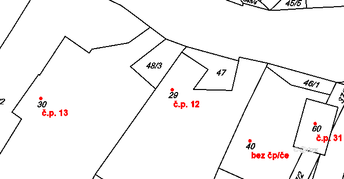 Třebýcinka 12, Švihov na parcele st. 29 v KÚ Třebýcinka, Katastrální mapa