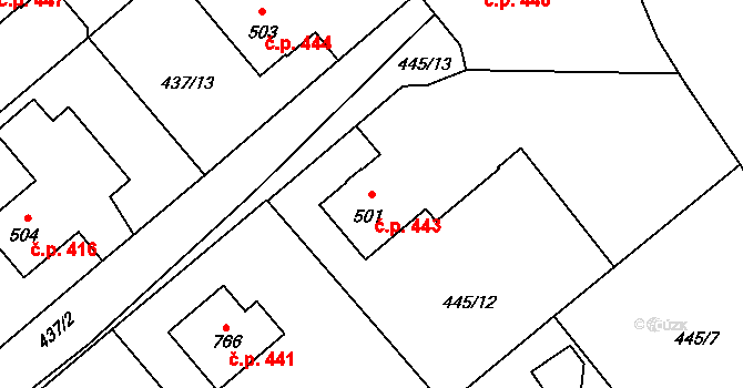 Borohrádek 443 na parcele st. 501 v KÚ Borohrádek, Katastrální mapa