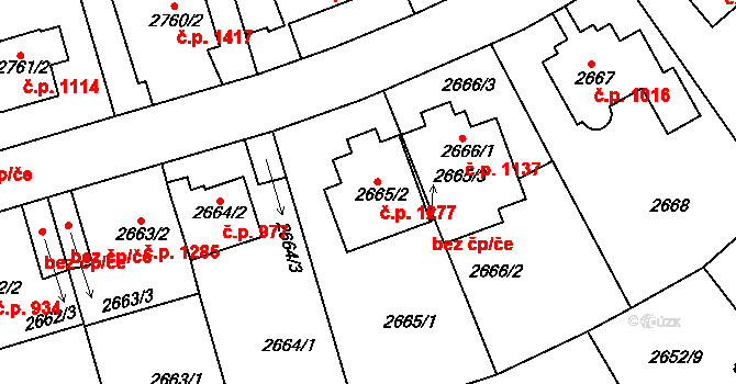 Michle 1277, Praha na parcele st. 2665/2 v KÚ Michle, Katastrální mapa