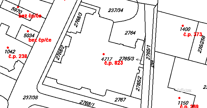Střední Předměstí 823, Trutnov na parcele st. 4717 v KÚ Trutnov, Katastrální mapa