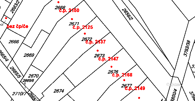 Chomutov 2147 na parcele st. 2673 v KÚ Chomutov II, Katastrální mapa