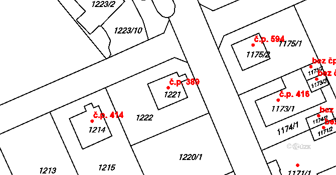 Liberec XI-Růžodol I 389, Liberec na parcele st. 1221 v KÚ Růžodol I, Katastrální mapa