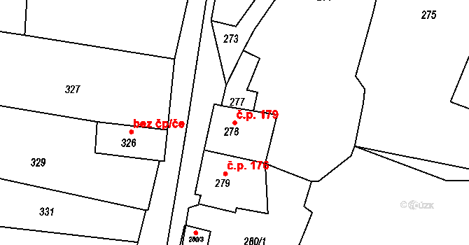 Mokrá 179, Mokrá-Horákov na parcele st. 278 v KÚ Mokrá u Brna, Katastrální mapa