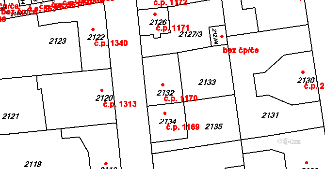 Rumburk 1 1170, Rumburk na parcele st. 2132 v KÚ Rumburk, Katastrální mapa