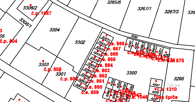 Kuřim 865 na parcele st. 3297/4 v KÚ Kuřim, Katastrální mapa