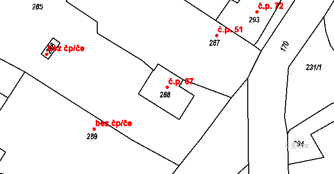 Plinkout 67, Dlouhá Loučka na parcele st. 288 v KÚ Plinkout, Katastrální mapa