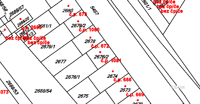 Lobzy 1081, Plzeň na parcele st. 2676/2 v KÚ Plzeň, Katastrální mapa