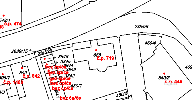 Ústí nad Orlicí 719 na parcele st. 868 v KÚ Ústí nad Orlicí, Katastrální mapa