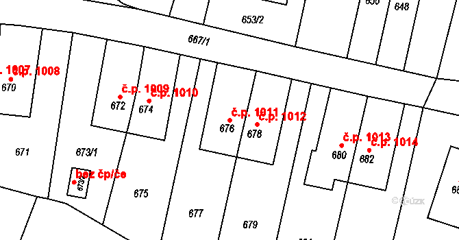 Šumbark 1011, Havířov na parcele st. 676 v KÚ Šumbark, Katastrální mapa