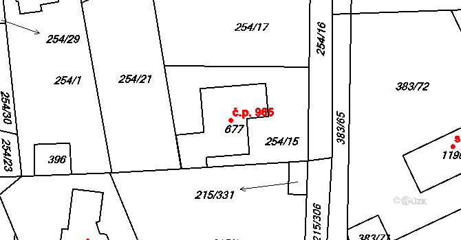 Rudná 965 na parcele st. 677 v KÚ Hořelice, Katastrální mapa
