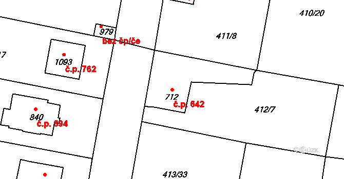 Velký Osek 642 na parcele st. 712 v KÚ Velký Osek, Katastrální mapa