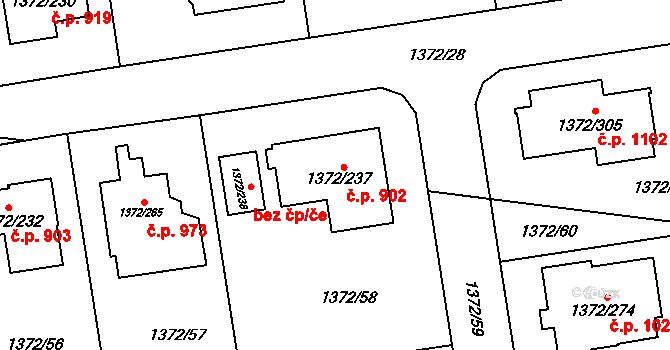 Dolní Chabry 902, Praha na parcele st. 1372/237 v KÚ Dolní Chabry, Katastrální mapa