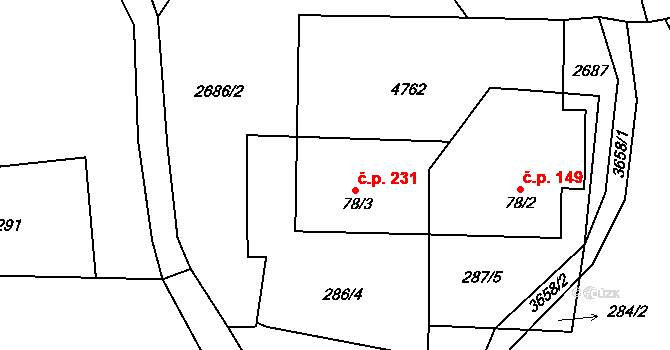 Boršov 231, Moravská Třebová na parcele st. 78/3 v KÚ Boršov u Moravské Třebové, Katastrální mapa