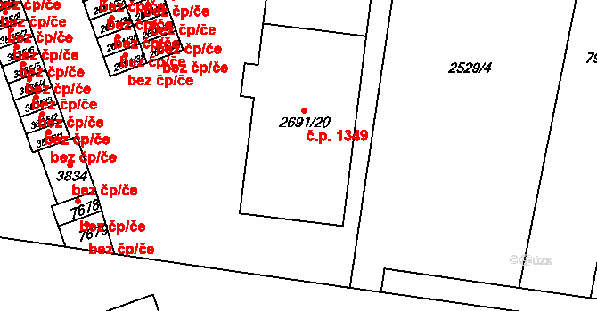 Horka-Domky 1349, Třebíč na parcele st. 2691/20 v KÚ Třebíč, Katastrální mapa