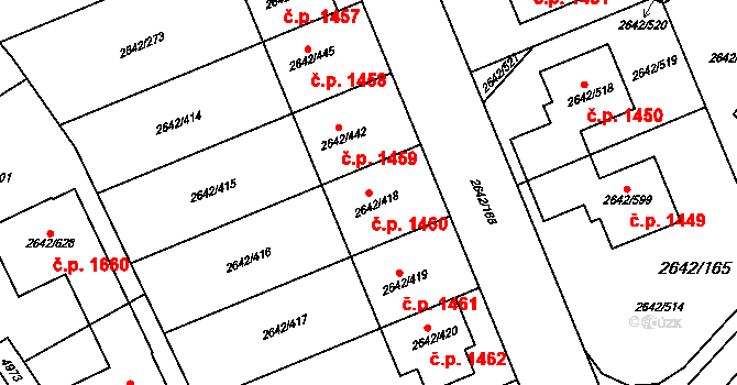 Kuřim 1460 na parcele st. 2642/418 v KÚ Kuřim, Katastrální mapa