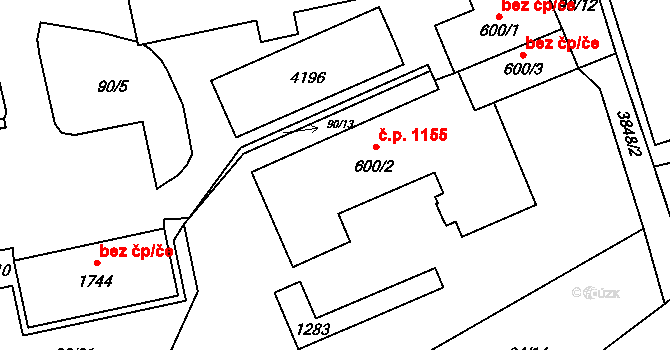 Trhové Sviny 1155 na parcele st. 600/2 v KÚ Trhové Sviny, Katastrální mapa