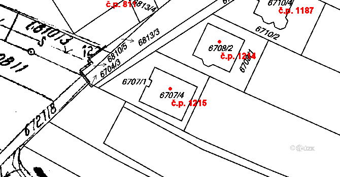 Mutěnice 1215 na parcele st. 6707/4 v KÚ Mutěnice, Katastrální mapa