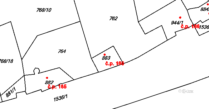 Latrán 166, Český Krumlov na parcele st. 883 v KÚ Český Krumlov, Katastrální mapa