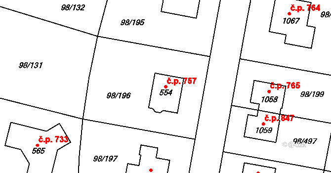 Bašť 757 na parcele st. 554 v KÚ Bašť, Katastrální mapa