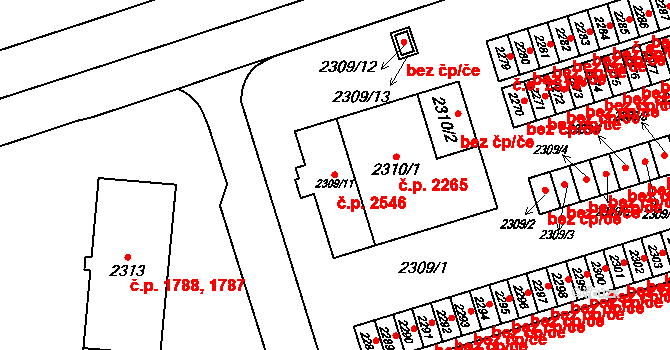 Šternberk 2546 na parcele st. 2309/11 v KÚ Šternberk, Katastrální mapa
