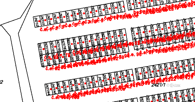 Nouzka 91, Vyškov na parcele st. 2421/207 v KÚ Vyškov, Katastrální mapa