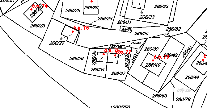 Tušimice 76, Kadaň na parcele st. 266/35 v KÚ Tušimice, Katastrální mapa