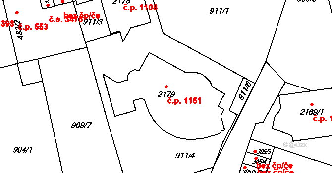 Malenovice 1151, Zlín na parcele st. 2179 v KÚ Malenovice u Zlína, Katastrální mapa