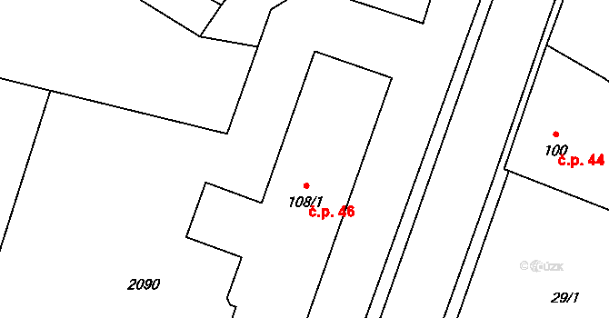 Olbramovice Ves 46, Olbramovice na parcele st. 108/1 v KÚ Olbramovice u Votic, Katastrální mapa