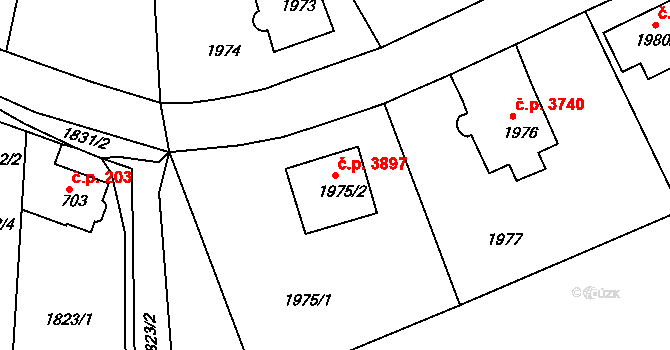 Mšeno nad Nisou 3897, Jablonec nad Nisou na parcele st. 1975/2 v KÚ Mšeno nad Nisou, Katastrální mapa