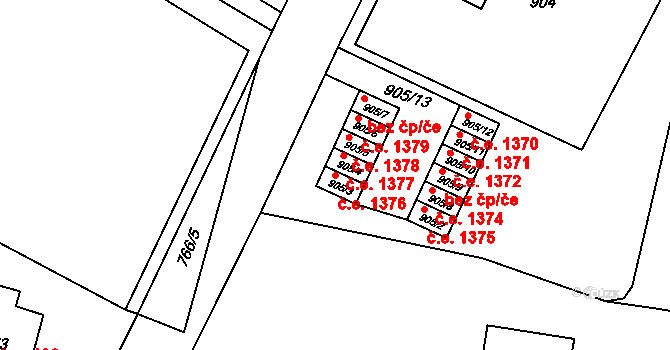 Kopřivnice 1376 na parcele st. 905/3 v KÚ Kopřivnice, Katastrální mapa