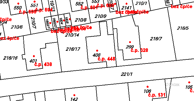 Hrabůvka 448, Ostrava na parcele st. 408 v KÚ Hrabůvka, Katastrální mapa