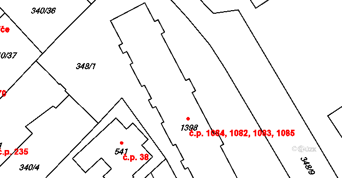 Hrabůvka 1082,1083,1084,1085, Ostrava na parcele st. 1398 v KÚ Hrabůvka, Katastrální mapa