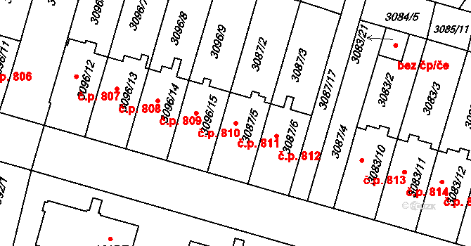 Bystřice nad Pernštejnem 811 na parcele st. 3087/5 v KÚ Bystřice nad Pernštejnem, Katastrální mapa