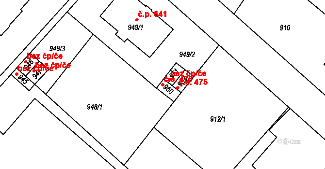 Bystřice nad Pernštejnem 476 na parcele st. 950 v KÚ Bystřice nad Pernštejnem, Katastrální mapa