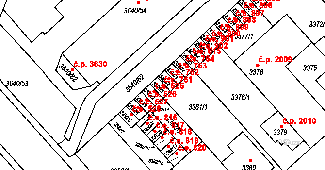 Znojmo 761 na parcele st. 3381/5 v KÚ Znojmo-město, Katastrální mapa