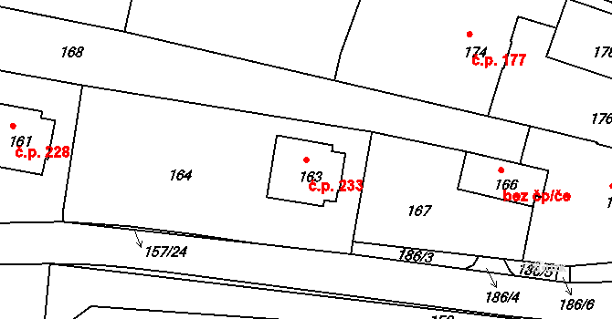 Pohořelice 233 na parcele st. 163 v KÚ Pohořelice u Napajedel, Katastrální mapa