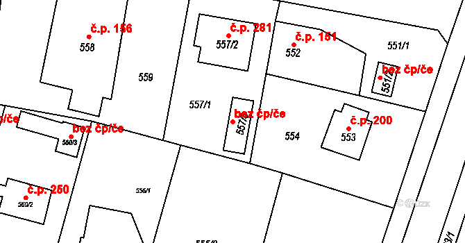 Zruč-Senec 39664112 na parcele st. 557/3 v KÚ Senec u Plzně, Katastrální mapa