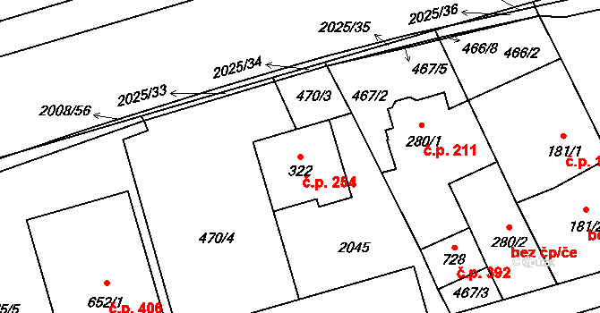 Louky 254, Zlín na parcele st. 322 v KÚ Louky nad Dřevnicí, Katastrální mapa