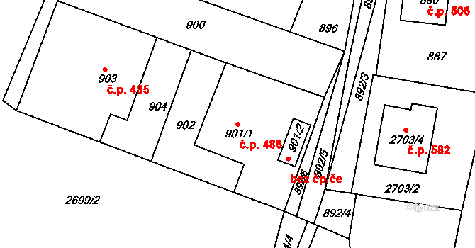 Želechovice nad Dřevnicí 486 na parcele st. 901/1 v KÚ Želechovice nad Dřevnicí, Katastrální mapa