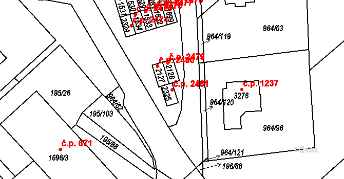 Sezimovo Ústí 2481 na parcele st. 2325 v KÚ Sezimovo Ústí, Katastrální mapa