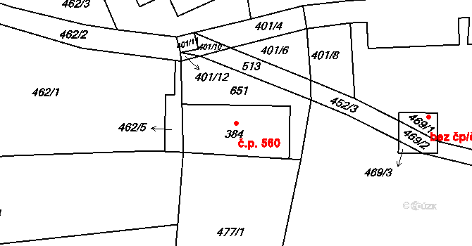 Černý Vůl 560, Statenice na parcele st. 384 v KÚ Statenice, Katastrální mapa
