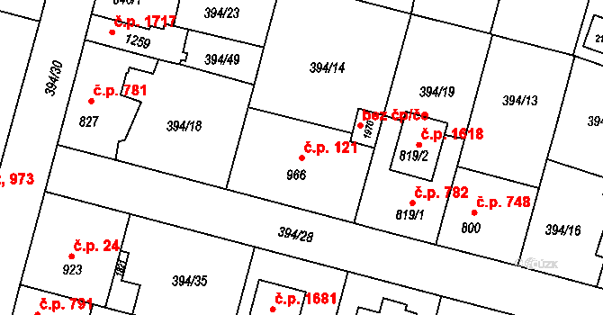 Kateřinky 121, Opava na parcele st. 966 v KÚ Kateřinky u Opavy, Katastrální mapa