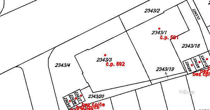 Předměstí 592, Opava na parcele st. 2343/3 v KÚ Opava-Předměstí, Katastrální mapa