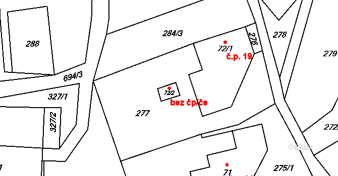 Štíty 44894112 na parcele st. 72/2 v KÚ Březná, Katastrální mapa