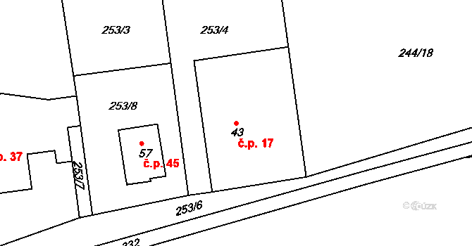 Brčekoly 17, Rosice na parcele st. 43 v KÚ Brčekoly, Katastrální mapa