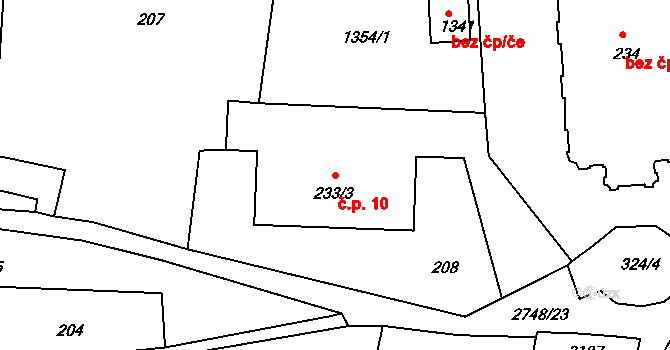 Krásná Lípa 10 na parcele st. 233/3 v KÚ Krásná Lípa, Katastrální mapa