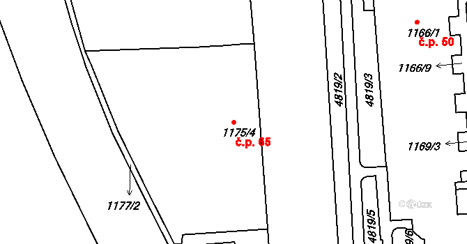 Litomyšlské Předměstí 65, Vysoké Mýto na parcele st. 1175/4 v KÚ Vysoké Mýto, Katastrální mapa