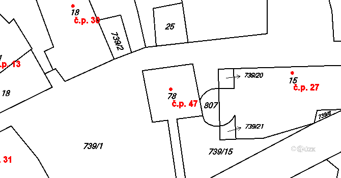 Čenkov 47, Třešť na parcele st. 78 v KÚ Čenkov u Třešti, Katastrální mapa